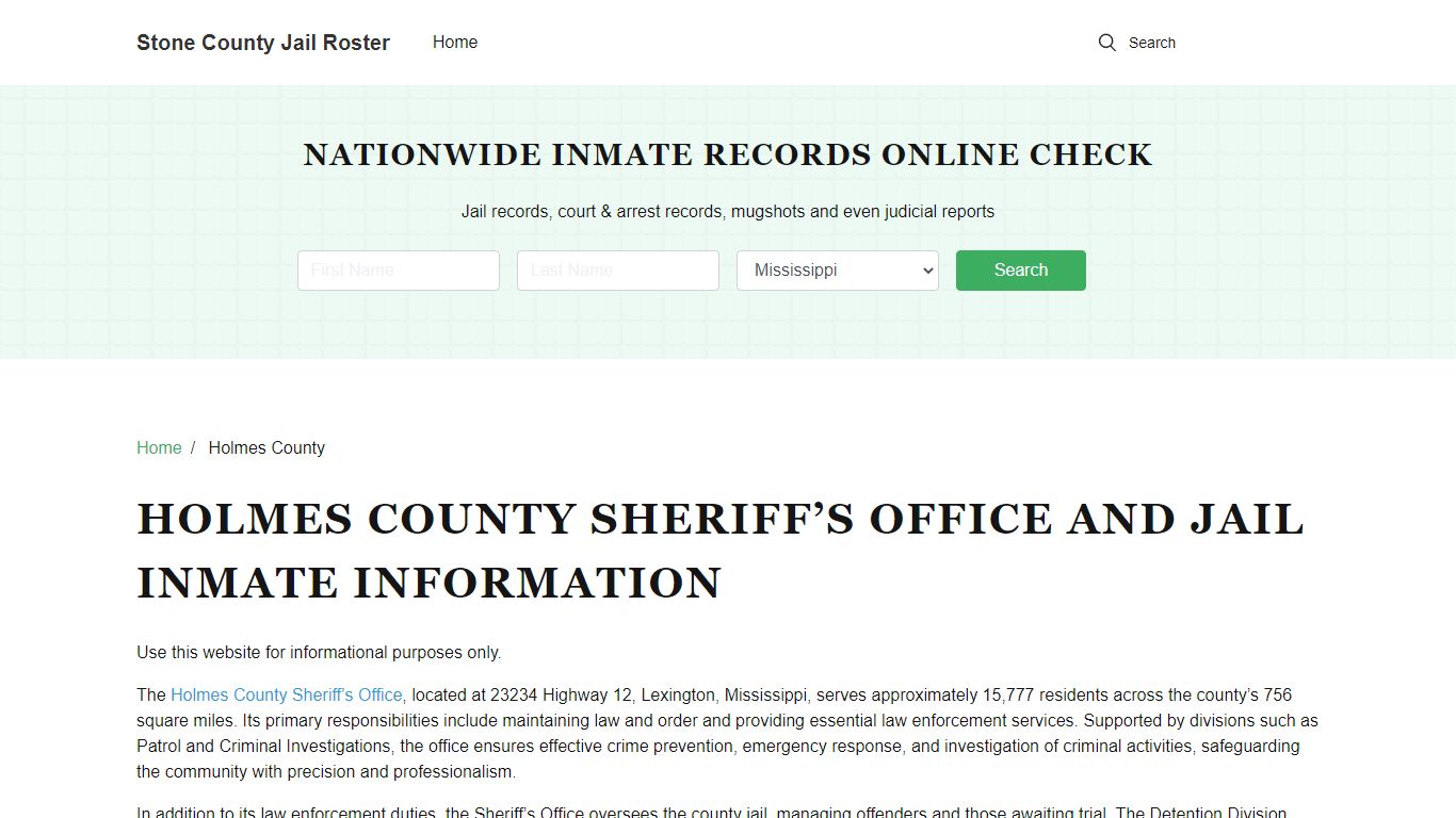 Holmes County Sheriff, MS, Jail Inmate Search, Recent Arrests